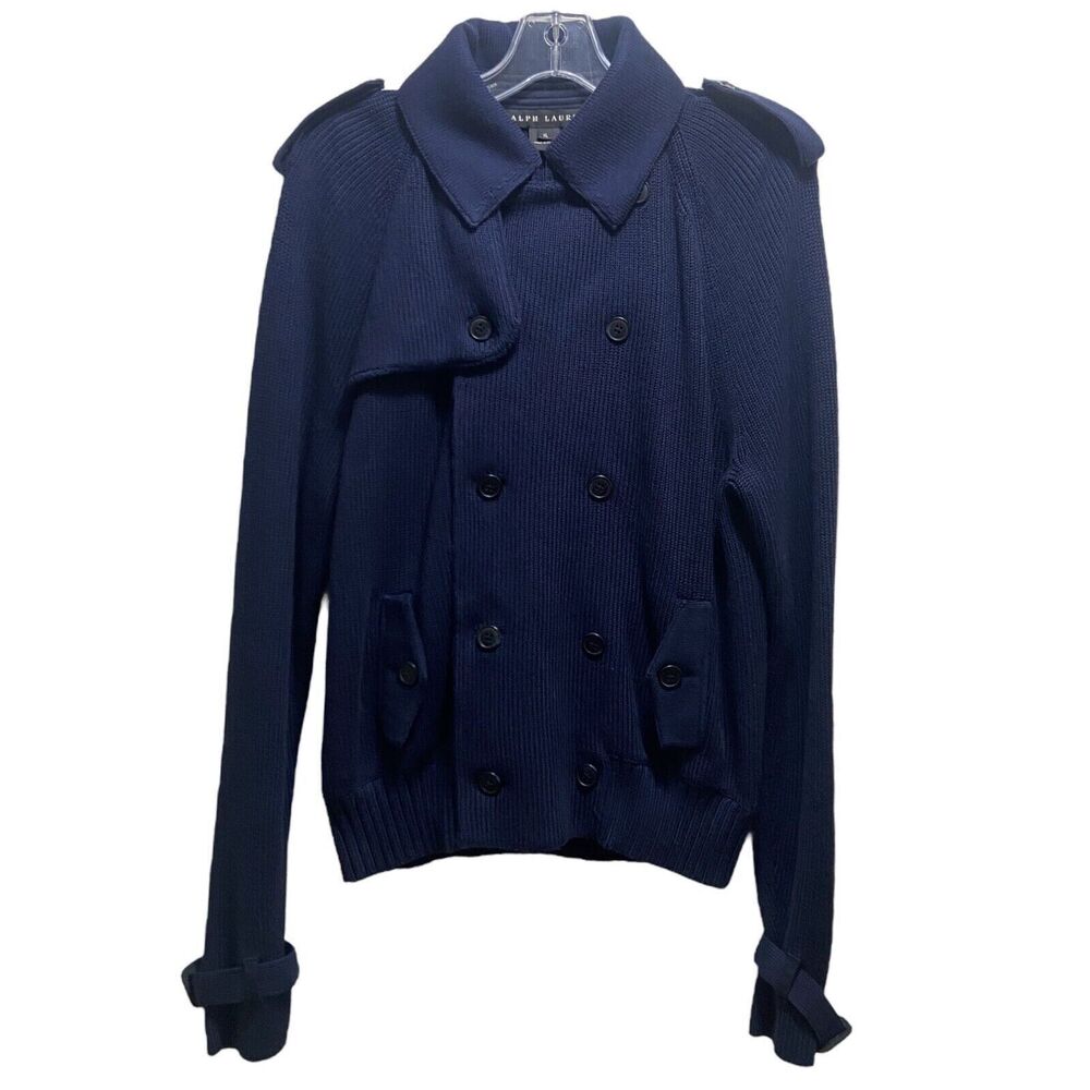 NWT Ralph Lauren Black Label Double Breasted Blue Silk Heavy Knit Sweater Sz XL